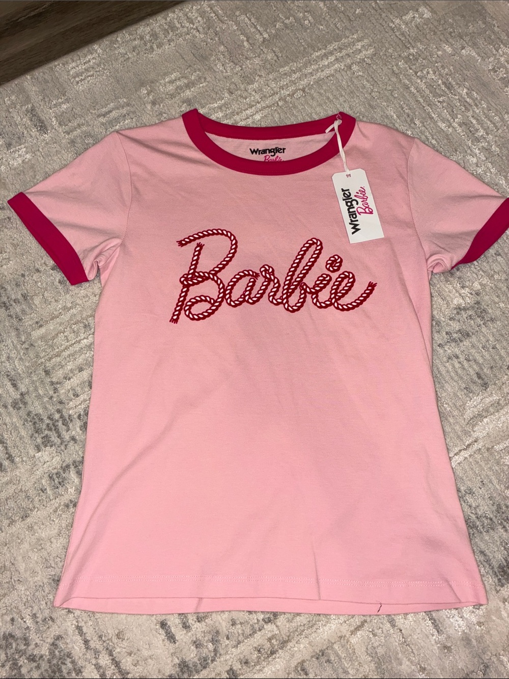 Wrangler Pink Barbie Ringer Tee with Dark Pink Trim